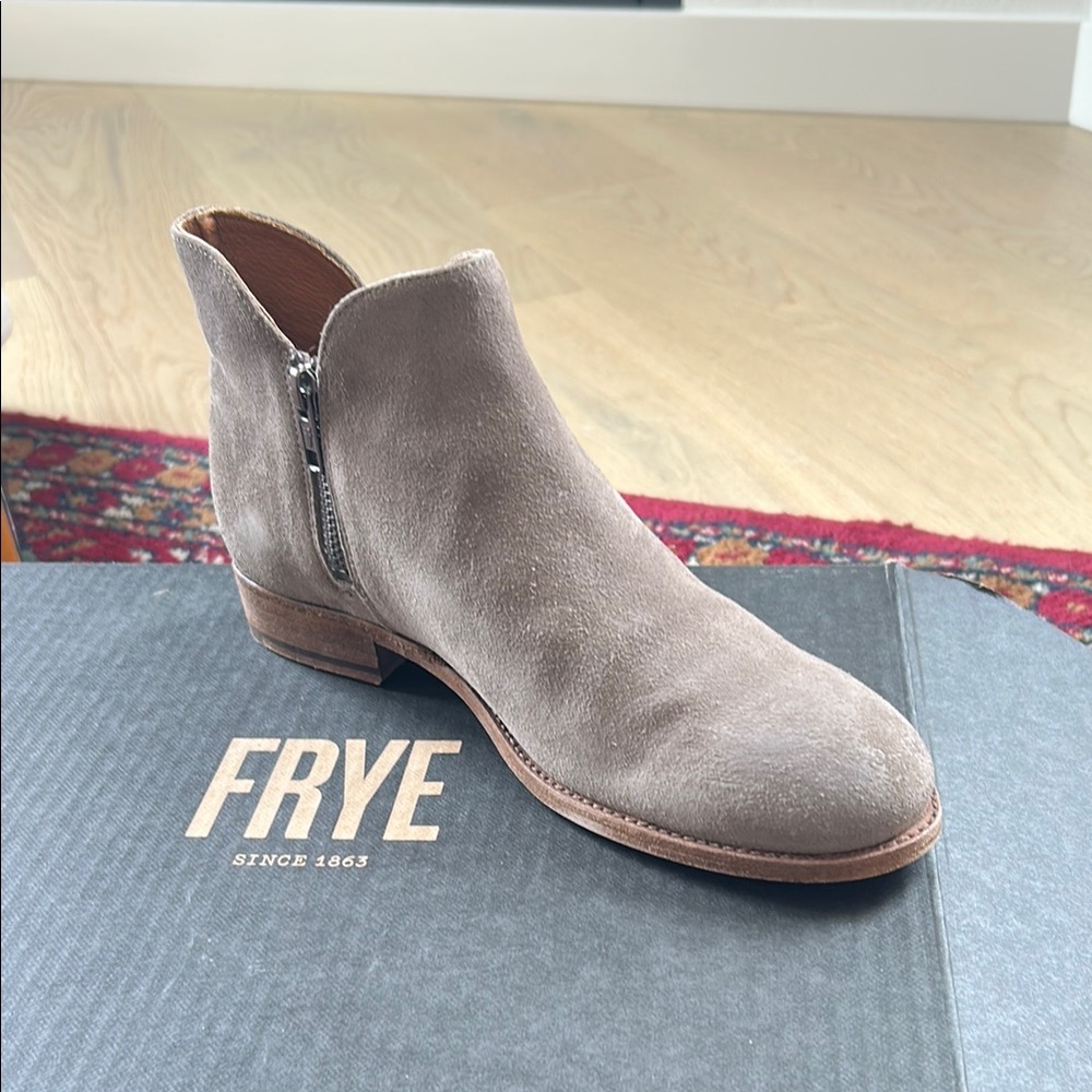 Frye Taupe Suede Ankle Boots with Zipper